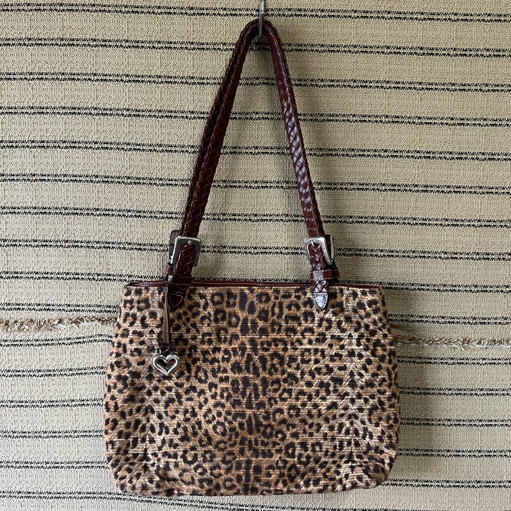 Brighton Leopard Print Tote Bag with Brown Leather Accents
